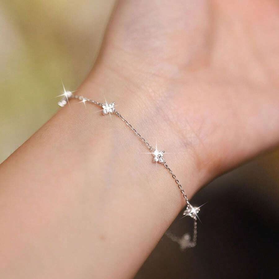 Luxury Gifts Jewelry & Watches Namfleg Mostar - สร้อยข้อมือจี้ดอกไม้ประดับเซอร์โคเนียชุบสีเงินกันน้ำ 1 ชิ้น, ของขวัญเครื่องประดับหรูหราสำหรับผู้หญิง
