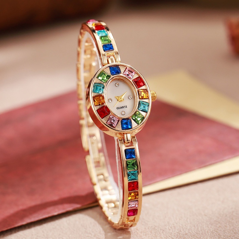Jewelry Watches Women - Dropshipping ผู้หญิงควอตซ์นาฬิกาแฟชั่นใหม่ Rainbow Rhinestone รูปไข่ Dial