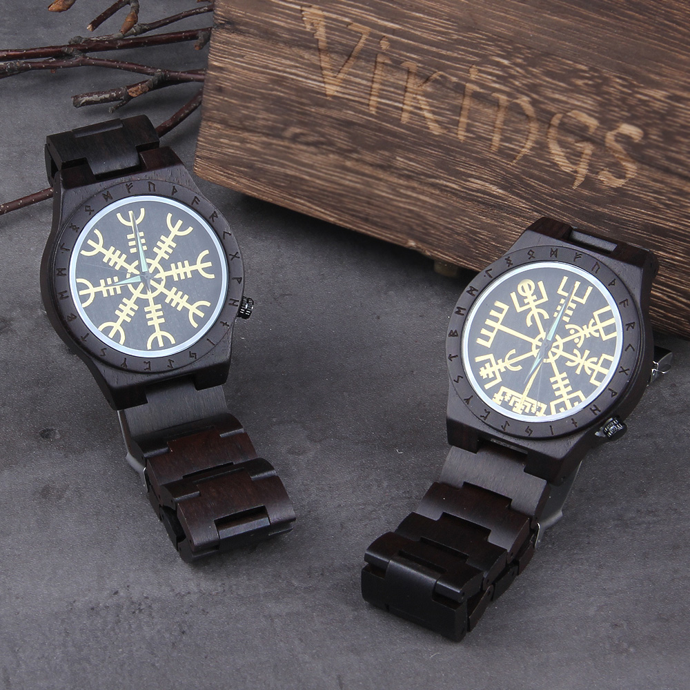 Jewelry Watches Women - Handmade ไม้นาฬิกาผู้ชายผู้หญิง Runic วงกลมนาฬิกา Golden Helm