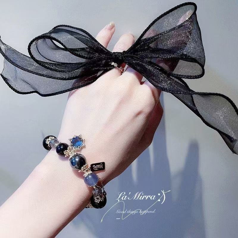 Luxury Gifts Jewelry & Watches Namfleg Mostar - สร้อยข้อมือคริสตัลประดับลูกปัดสีดำทอง น้ำเงินเข้ม ลาย Whale Fall Star
