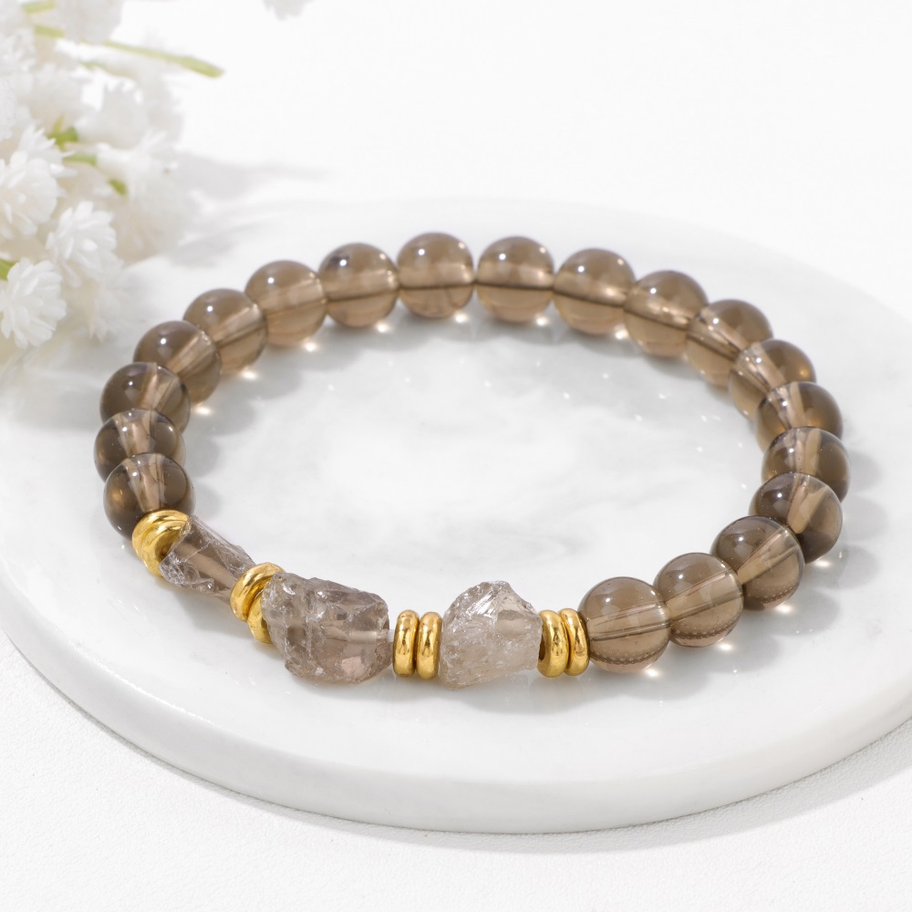 Gemstone Bracelet Healing - สร้อยข้อมือหินควอทซ์ธรรมชาติสำหรับผู้หญิงสร้อยข้อมือลูกปัดควอตซ์คริสตัลควันสำหรับผู้ชายเครื่องประดับรักษาสมาธิ