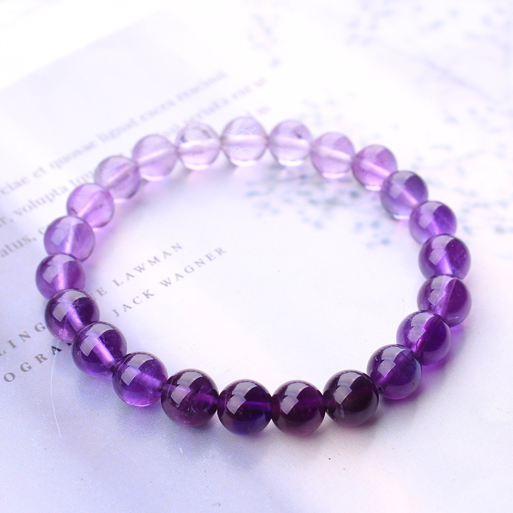 Gemstone Bracelet Healing - สร้อยข้อมือลูกปัดกลมใสสีม่วงธรรมชาติ อะเมทิสต์ ควอตซ์ ขนาด 8 มม.