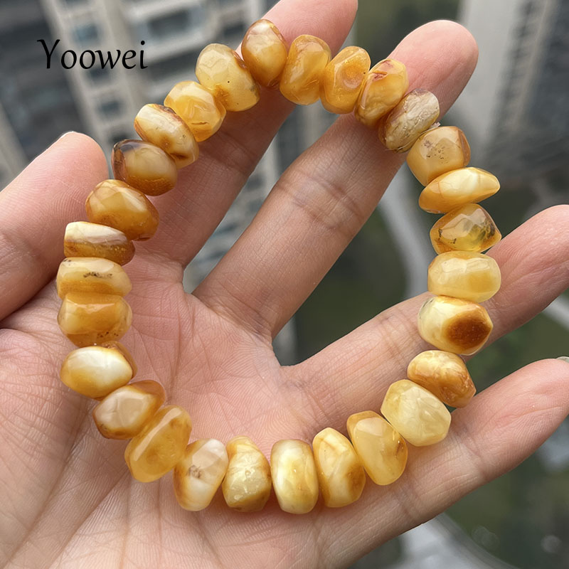 Gemstone Bracelet Healing - กำไลอำพันสีเหลืองแท้ 100% สำหรับทุกเพศ ดีไซน์ไม่ซ้ำใคร ลูกปัด DIY