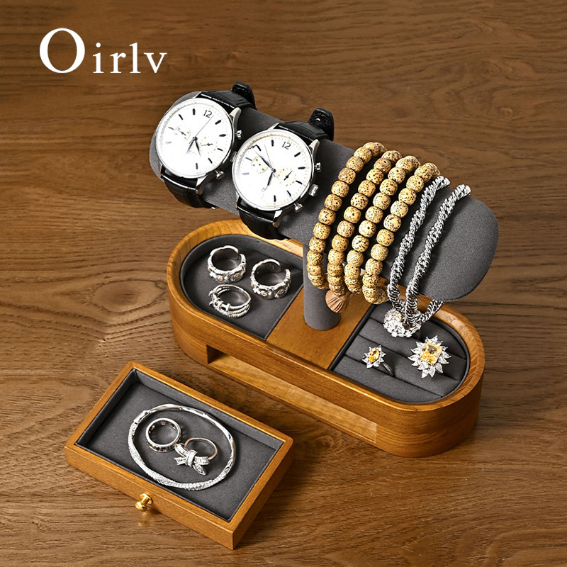 Watches Jewelry Holder - Oirlv ไม้เนื้อแข็งนาฬิกาออแกไนเซอร์ชั้นวาง T-bar นาฬิกาผู้ถือออแกไนเซอร์ตู้โชว์สร้อยข้อมือกําไลข้อมือเครื่องประดับยืนแสดงนาฬิกาการจัดเก็บ