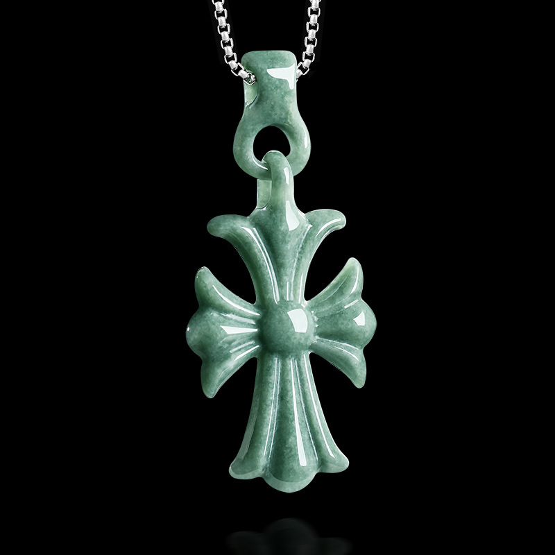 Luxury Gifts Jewelry & Watches Namfleg Mostar - จี้สร้อยคอหยกพม่าแท้รูปทรงกางเขน เครื่องประดับดีไซเนอร์ อัญมณีแท้ หยกแท้ สไตล์วินเทจ ของขวัญหรูหราสำหรับผู้หญิง
