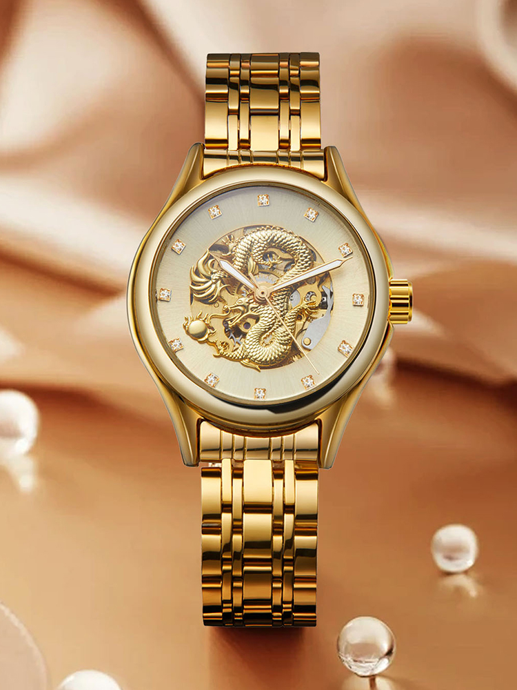 Jewelry Watches Women - T-WINNER High-end Luxury Dragon นาฬิกาผู้หญิงสแตนเลสโครงกระดูกเพชรนาฬิกาข้อมือสตรีนาฬิกาการเคลื่อนไหวอัตโนมัติ
