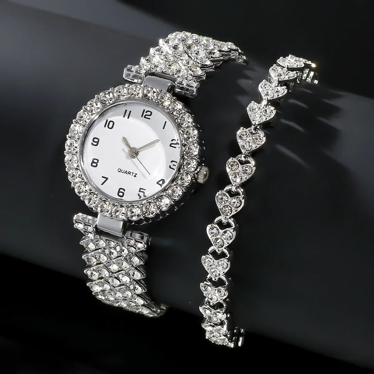 Jewelry Watches Women - ชุดนาฬิกาข้อมือแฟชั่นหรูหราสำหรับผู้หญิง 1 ชิ้น/2 ชิ้น สายสีเงิน นาฬิกาควอตซ์
