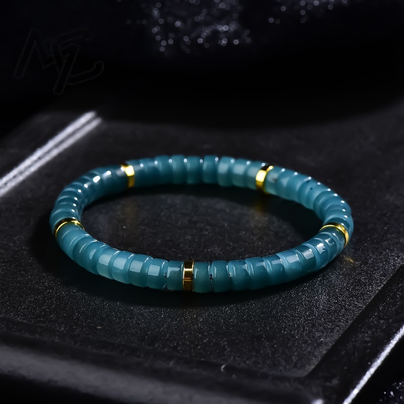 Luxury Gifts Jewelry & Watches Namfleg Mostar - สร้อยข้อมือลูกปัดหยกธรรมชาติสีน้ำเงินคุณภาพหรูหรา เครื่องประดับแฟชั่น ดีไซน์ประณีต พร้อมใบรับรองของขวัญ