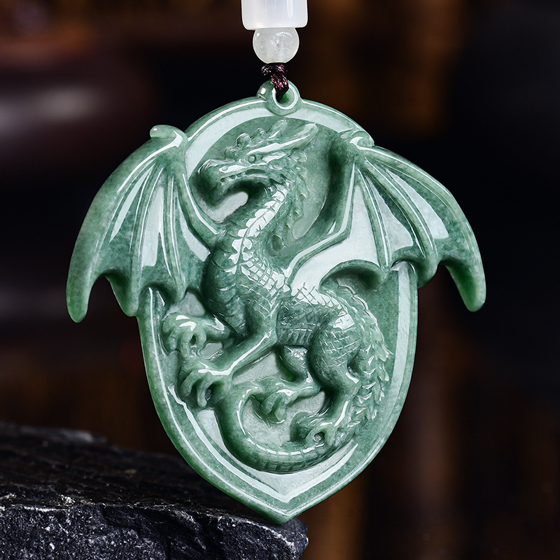 Luxury Gifts Jewelry & Watches Namfleg Mostar - หยกพม่าธรรมชาติ จี้รูปมังกร สร้อยคอ แกะสลักจากอัญมณี ของที่ระลึกโบราณ หรูหรา