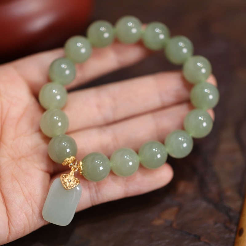 Gemstone Bracelet Healing - หยกโฮตันธรรมชาติ ลูกปัดดอกบัว สร้อยข้อมือ กำไลพลอย เครื่องประดับแท้ ของผู้หญิง