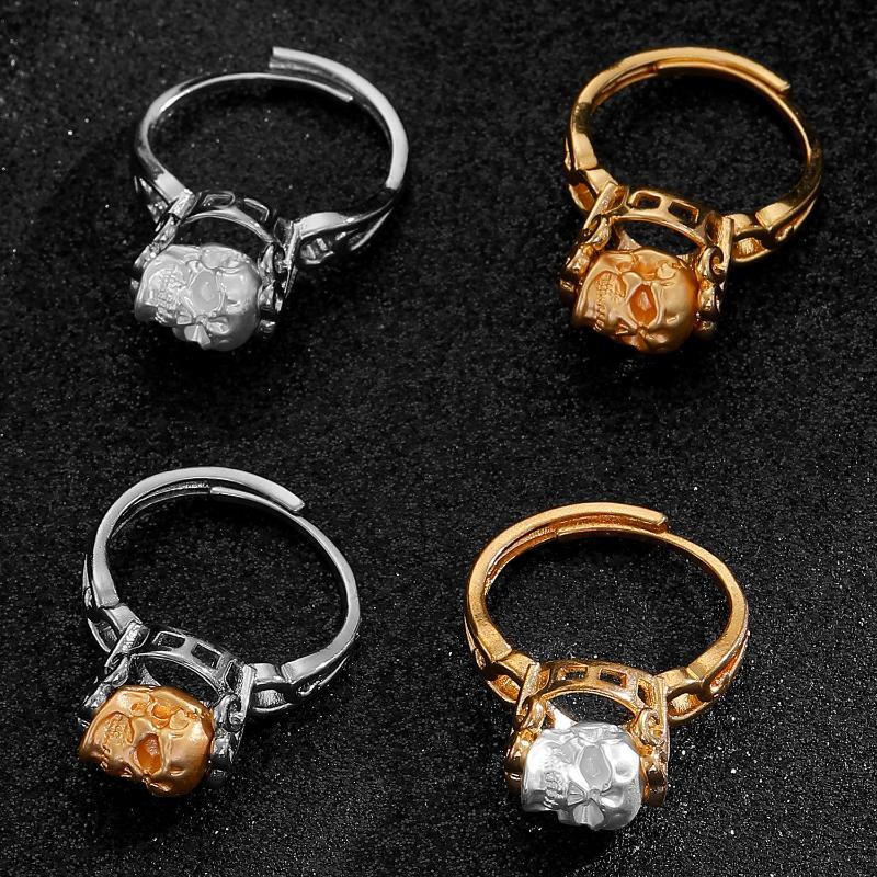 Gothic Skull Ring - แหวนรูปหัวกะโหลกสไตล์โกธิคดาร์กแฟชั่นใหม่ ทำจากโลหะผสมสังกะสี แต่งสีสันแบบคัลเลอร์บล็อก สำหรับฮาโลวีน เหมาะสำหรับผู้ชายและผู้หญิง ใช้ได้ทุกวัน