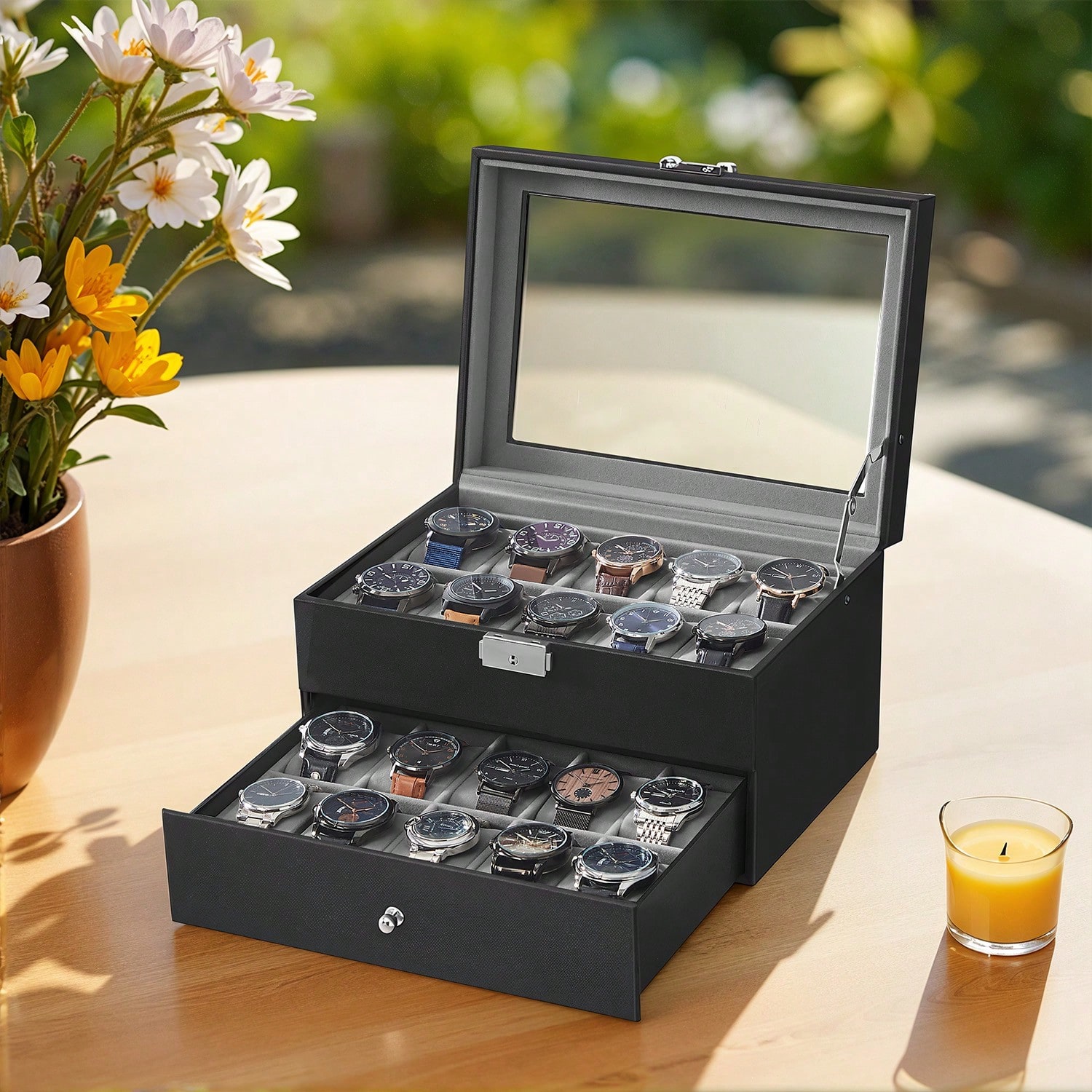 กล่องใส่นาฬิกา 20 ช่อง พร้อมฝา - Watches Jewelry Holder บทวิจารณ์และราคา
