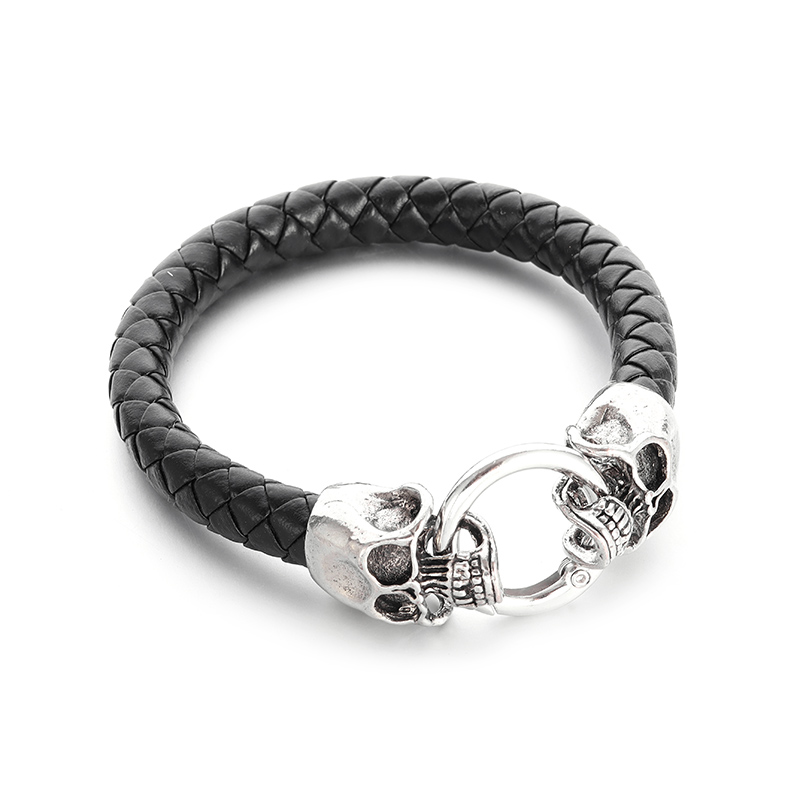 สร้อยข้อมือหนังถักหัวกะโหลกคู่ - Gothic Skull Ring บทวิจารณ์และราคา