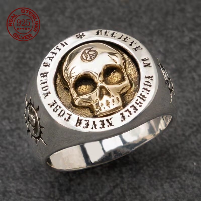 S925 เงินสเตอร์ลิงแฟชั่นผู้ชาย - Gothic Skull Ring บทวิจารณ์และราคา