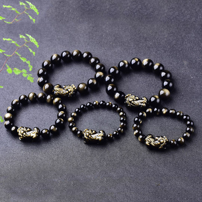 ทองธรรมชาติ Obsidian สร้อยข้อม - Gemstone Bracelet Healing บทวิจารณ์และราคา