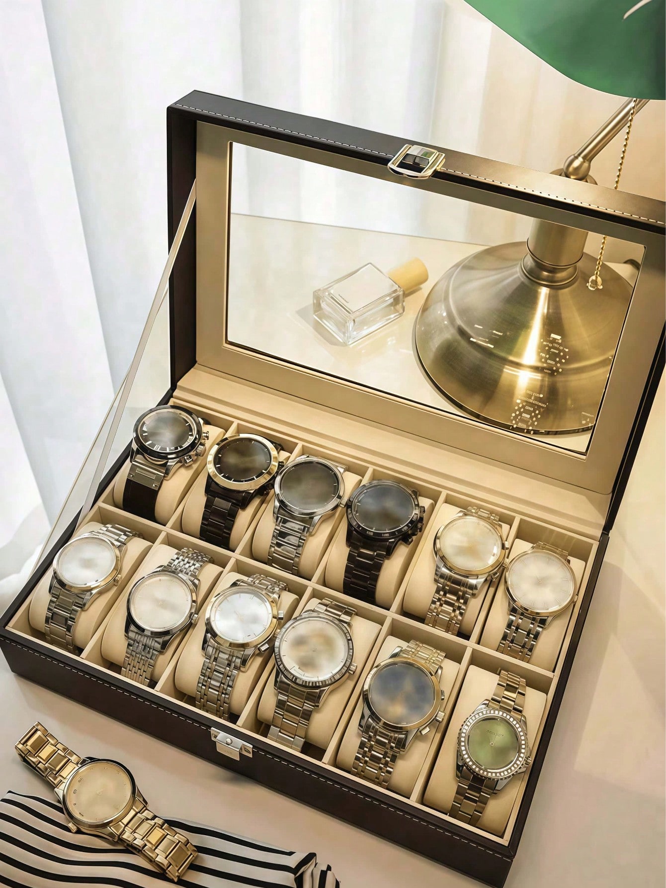 กล่องใส่นาฬิกาหนังพร้อมกุญแจล็ - Jewelry Watches Women บทวิจารณ์และราคา