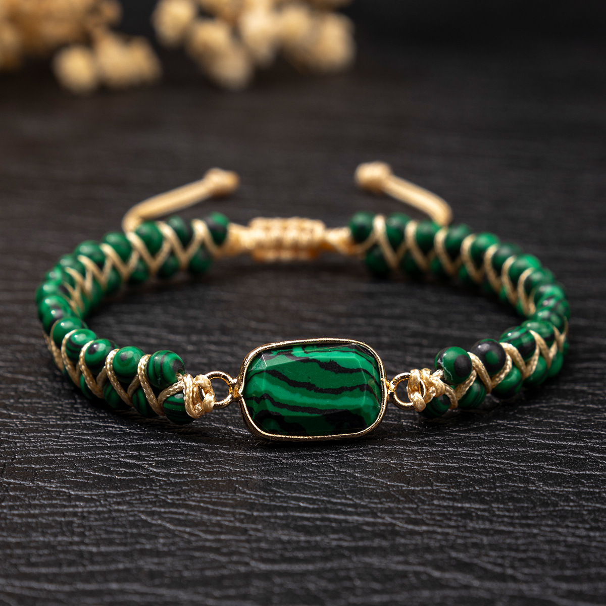 กำไลข้อมือแบบปรับได้ถักสองเส้น - Gemstone Bracelet Healing บทวิจารณ์และราคา