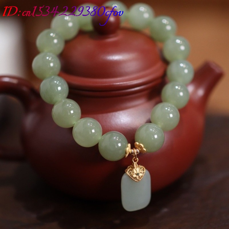หยกโฮตันธรรมชาติ ลูกปัดดอกบัว  - Gemstone Bracelet Healing บทวิจารณ์และราคา