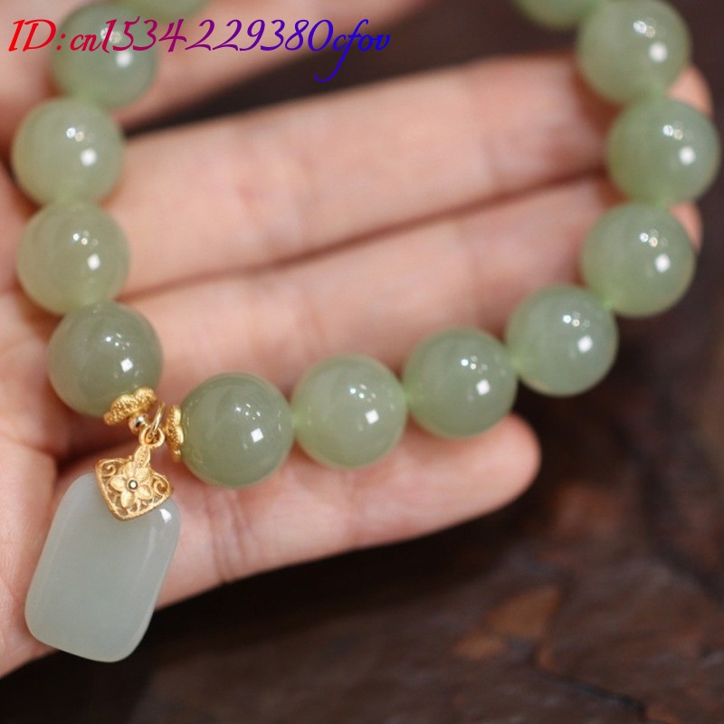 หยกโฮตันธรรมชาติ ลูกปัดดอกบัว  - Gemstone Bracelet Healing บทวิจารณ์และราคา