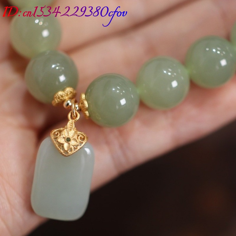 หยกโฮตันธรรมชาติ ลูกปัดดอกบัว  - Gemstone Bracelet Healing บทวิจารณ์และราคา
