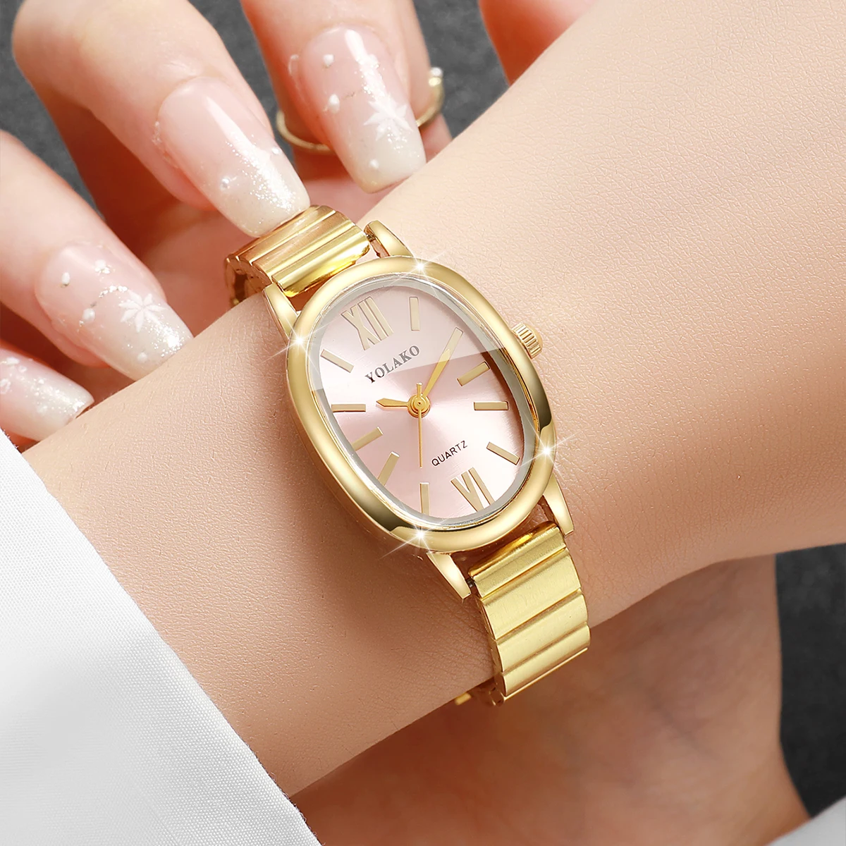 หน้าปัดสีชมพูหรูหรา นาฬิกาข้อม - Jewelry Watches Women บทวิจารณ์และราคา